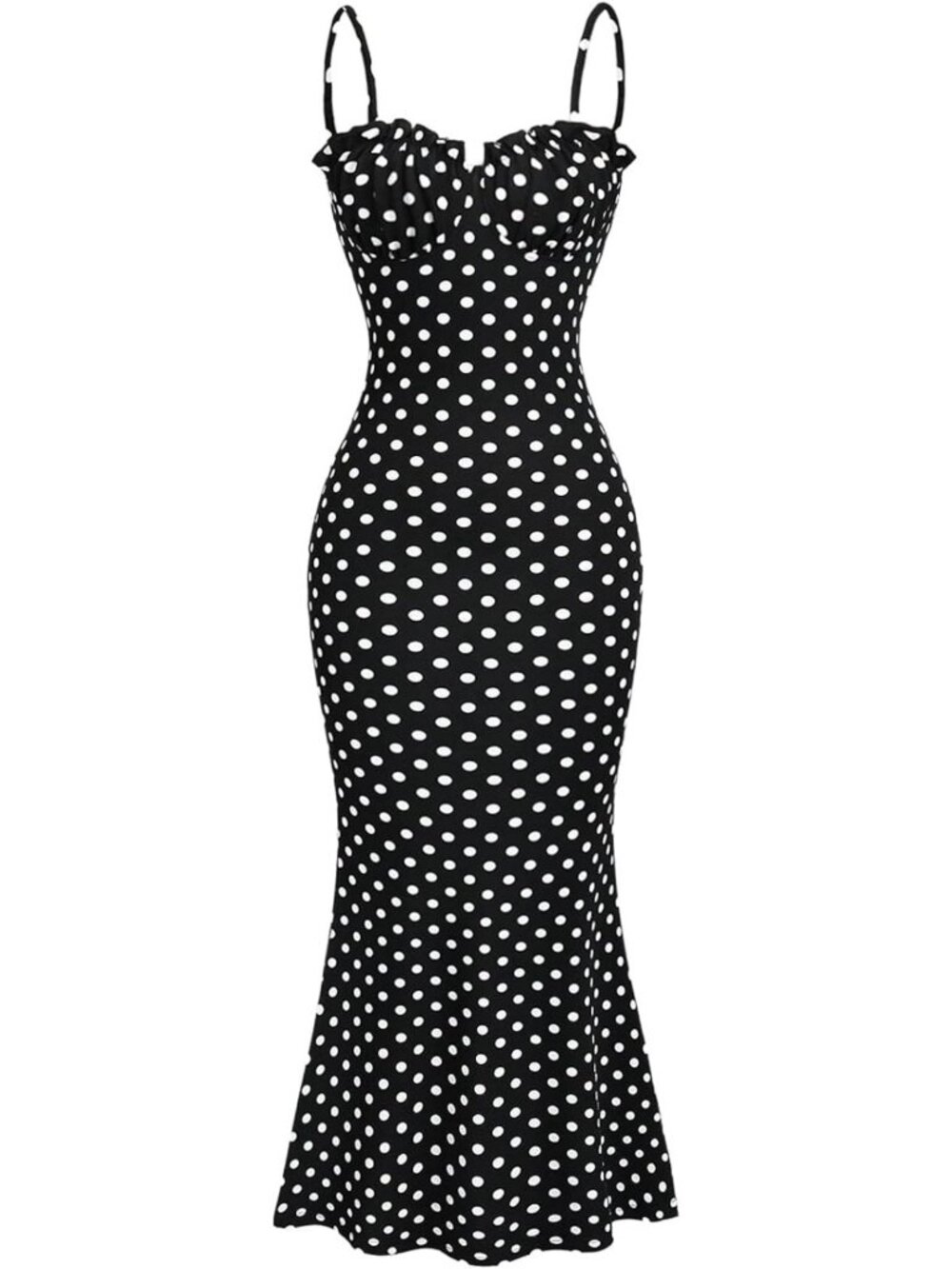 Chic Polka Dot Frill Trim Cami Fishtail Maxi Dress - Perfect for Summer Events
